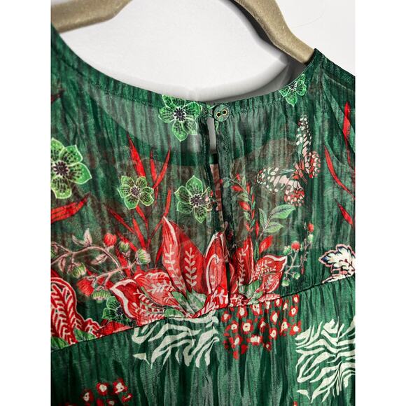 NEW Anthropologie Bhanuni Jyoti Tiered Short-Sleeve Dress Size XXS Green Maxi - Picture 8 of 10